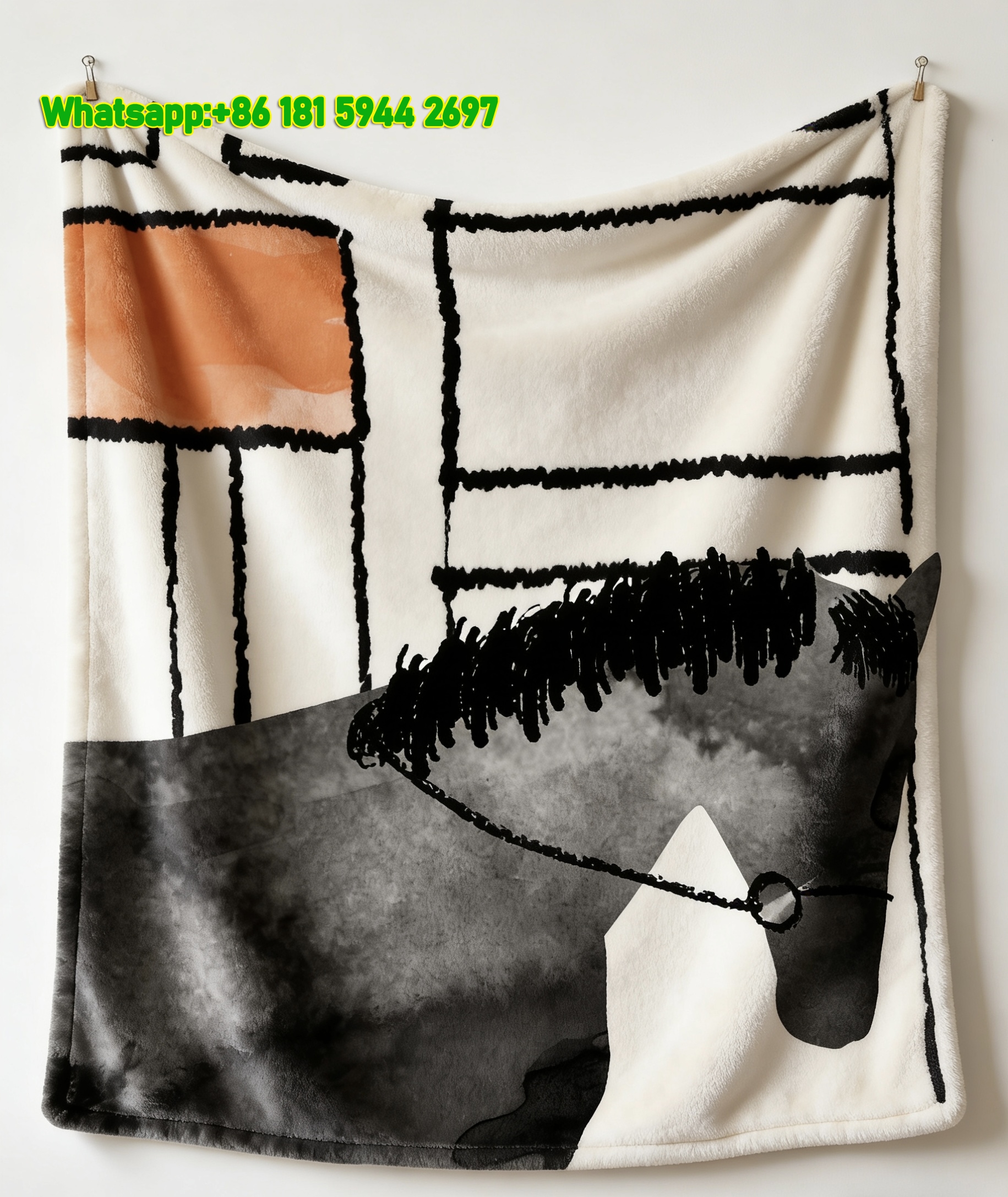 Hermes Minimalist Black Horse Flannel Throw Blanket – Wall Hanging Art IMG_5495